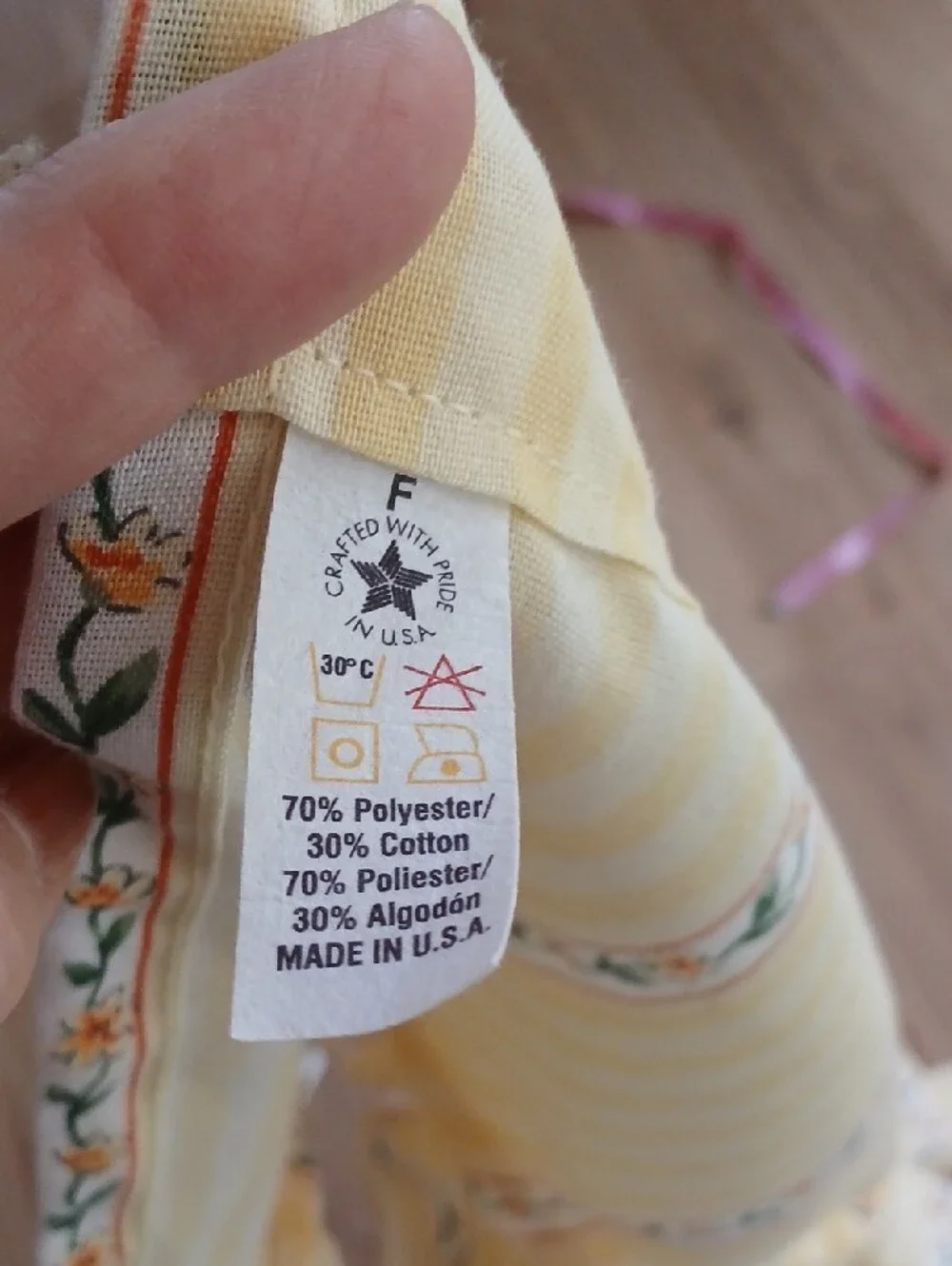 Pair Vintage Yellow Floral Stripe Window Valance Curtains Ruffled Hem